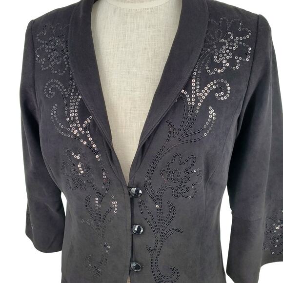 Bob Mackie Wearable Art Blazer 3 Button Jacket Black Womens Small New No Tags - Picture 4 of 6
